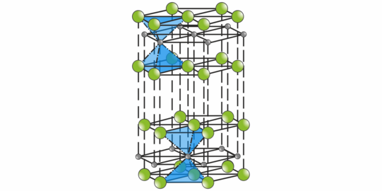 Kachelbild des Artikels "MoSX-Dünnschichten für fluidfreie Schmierstoffsysteme", abgebildet ist ein "MoS2-Strukturaufbau mit der Seitenansicht der S-Mo-S-Lamellen"